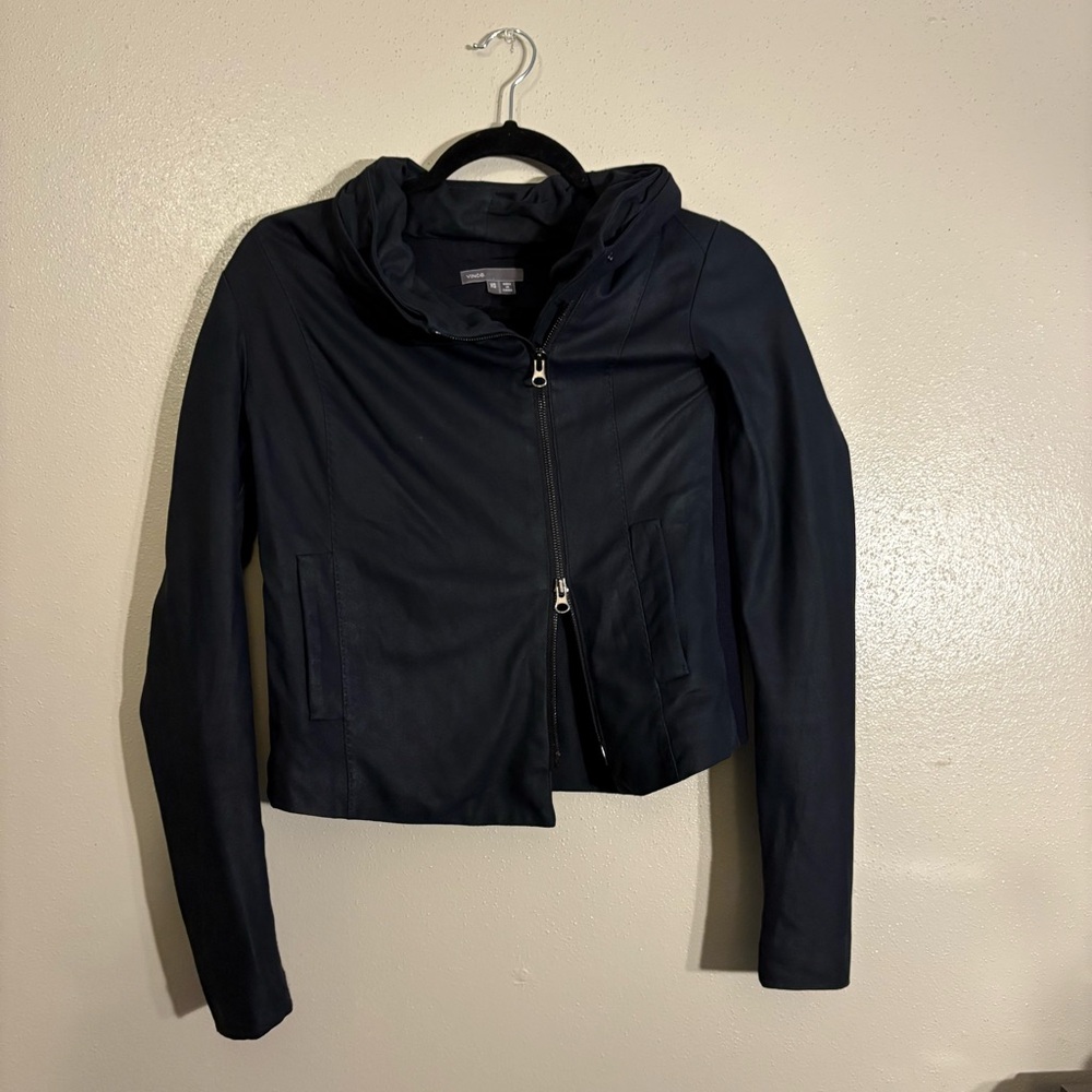 Vince Navy Asymmetrical Zip Jacket - Size XS